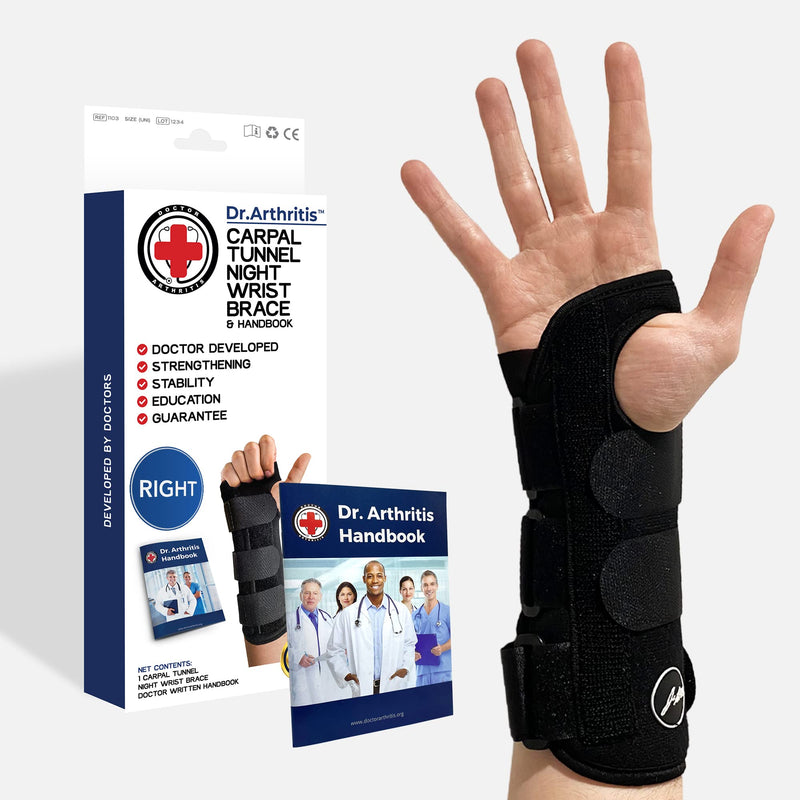 [Australia] - Doctor Developed Carpal Tunnel Wrist Brace Night & Wrist Support & Sleep Brace [Single] (with splint) -Registered Class I Medical Device & Doctor Written Handbook - Fully Adjustable to Fit any Hand (Right) Right - Splint Support 