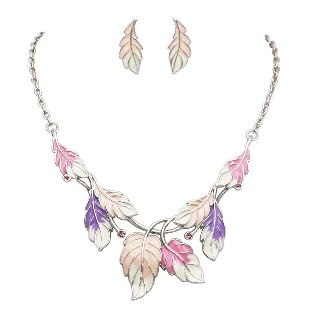 [Australia] - Rosemarie Collections Women's Pink Enamel Leaf Necklace and Post Drop Earrings Set 