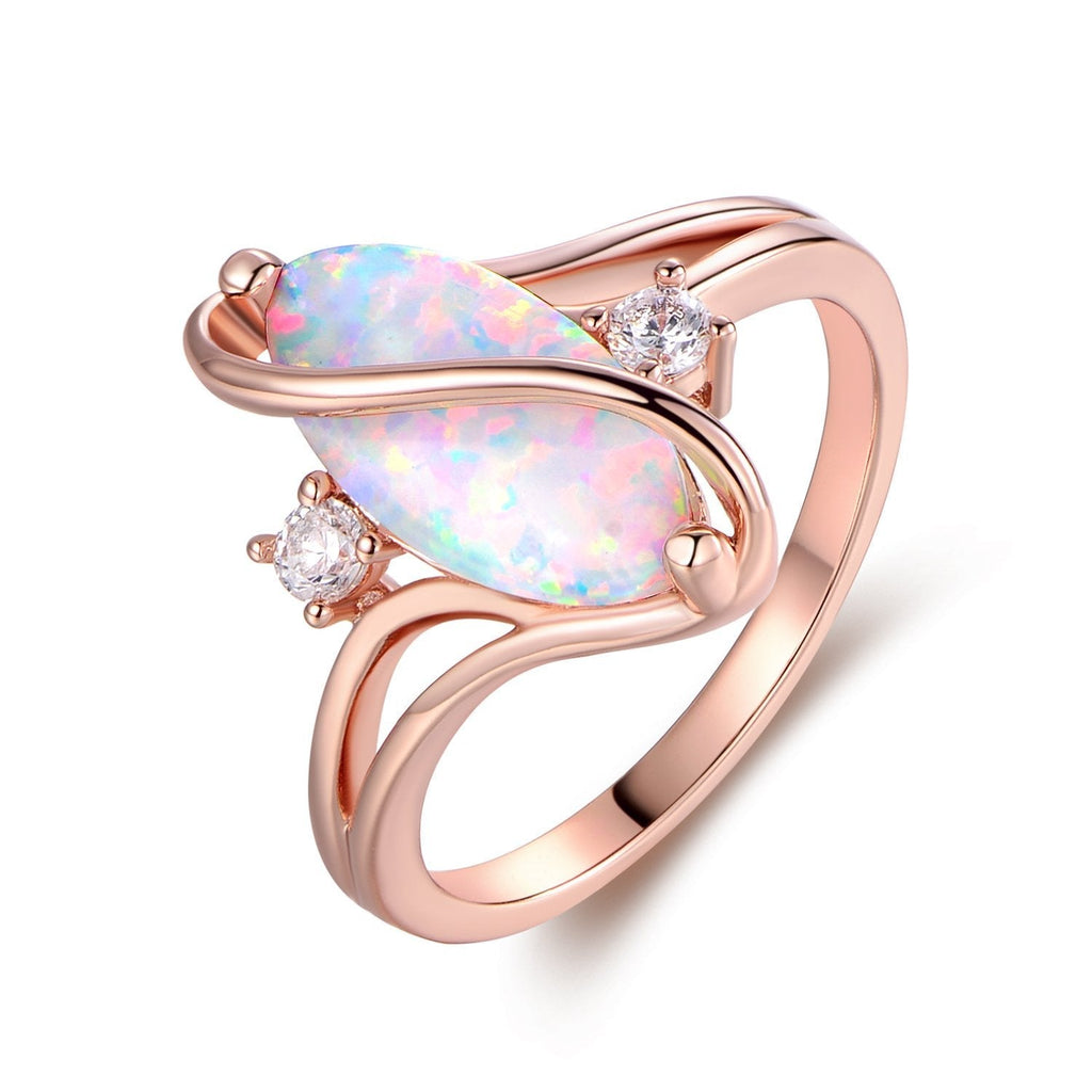 [Australia] - Barzel Rose Gold & White Gold Plated Created Ruby, White Fire Opal & Cubic Zirconia Accents Ring Rose Gold Fire Opal 6 