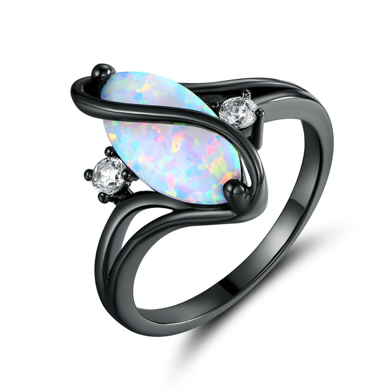 [Australia] - Barzel Rose Gold & White Gold Plated Created Ruby, White Fire Opal & Cubic Zirconia Accents Ring Black Rhodium Fire Opal 5 