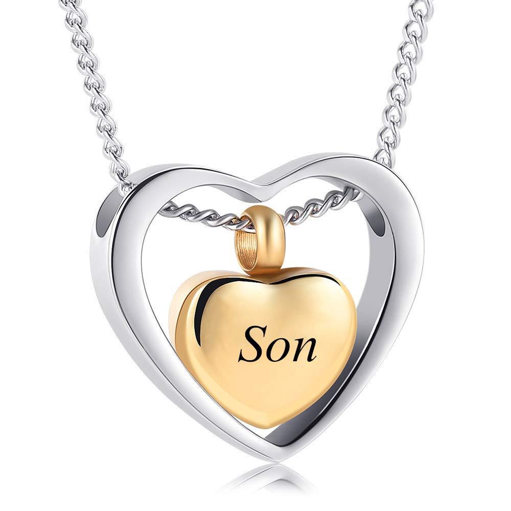 [Australia] - Yinplsmemory Double Heart Ash Necklace Urn Ashes Keepsake Memorial Pendant Cremation Jewelry Son 