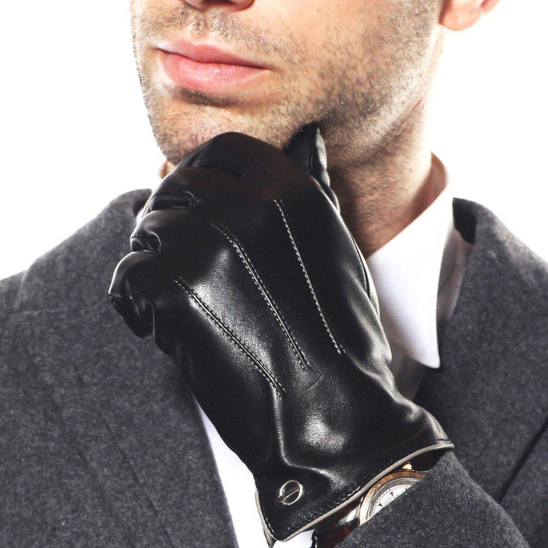 [Australia] - ELMA Winter Leather Gloves for Men - Mens Cashmere/Fleece Lined Glove for Motorcycle Driving Riding Black Brown 8 ( US Standard Size ) Black (Cashmere Lining ) 
