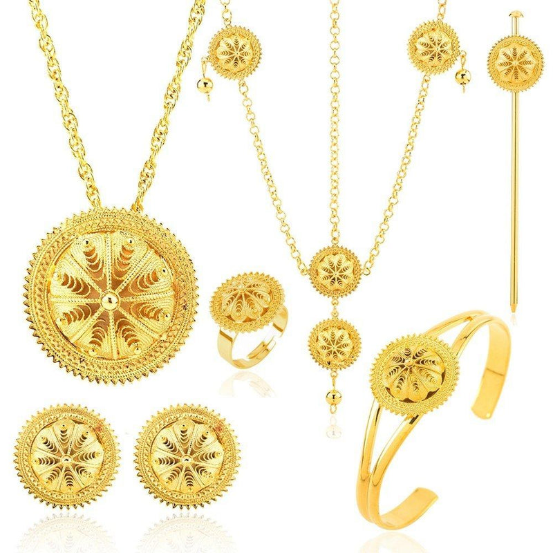 [Australia] - 18K Gold Plated Ethiopian Hair Accessories Jewelry Sets Ethiopia Eritrean Women Gift 
