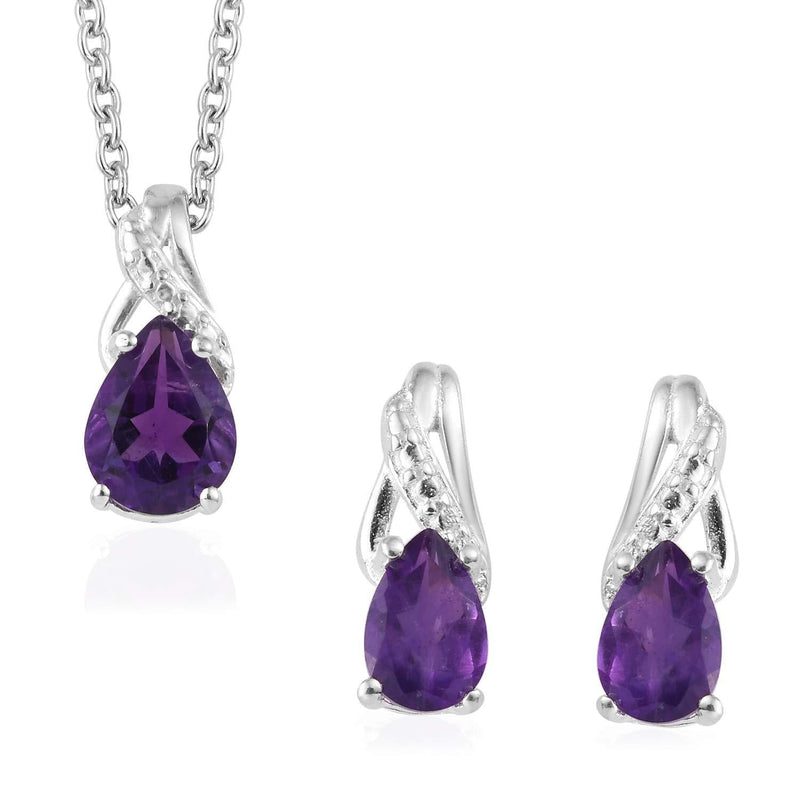 [Australia] - Shop LC Delivering Joy 925 Sterling Silver Dangle Drop Earrings Chain Pendant Necklace Jewelry Set for Women 20''(Amethyst/Garnet/Citrine/Topaz/Tourmaline) Amethyst 