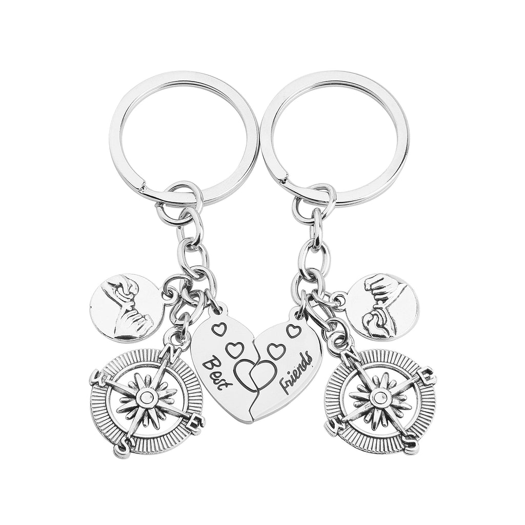 [Australia] - WUSUANED Broken Heart Best Friends Pinky Promise Compass Keychain Set Friendship Gift Jewelry best friends keychain set 
