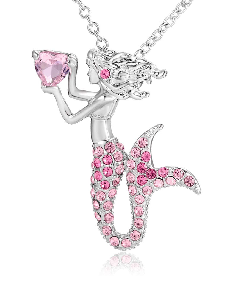 [Australia] - Little Mermaid Pendant Necklace for Women Teen Girls, Fairytale Mermaid Girls Jewelry Gifts a. Pink(daughter loved) 