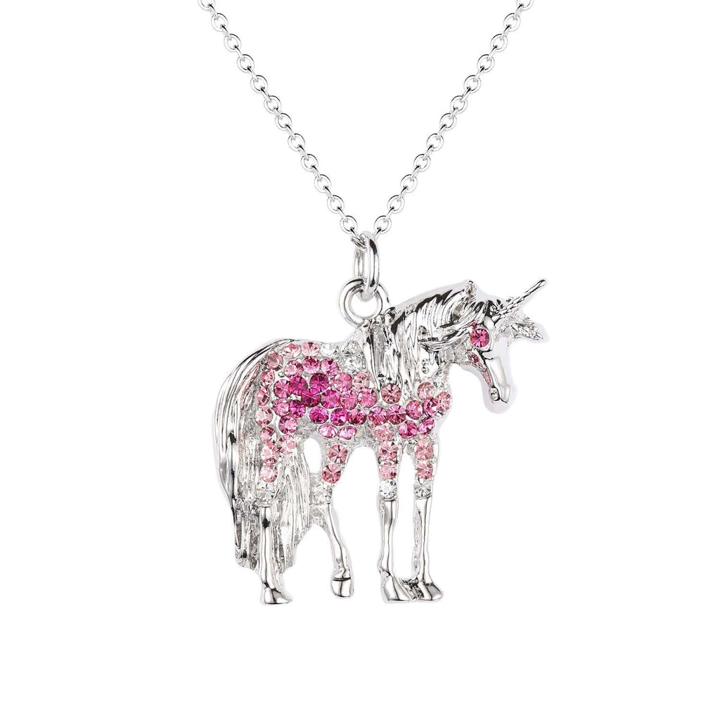 [Australia] - Girls Unicorn Pendant Necklace Jewelry Gift White Gold Plated Austrian Crystal Birthstone for Women Pink 