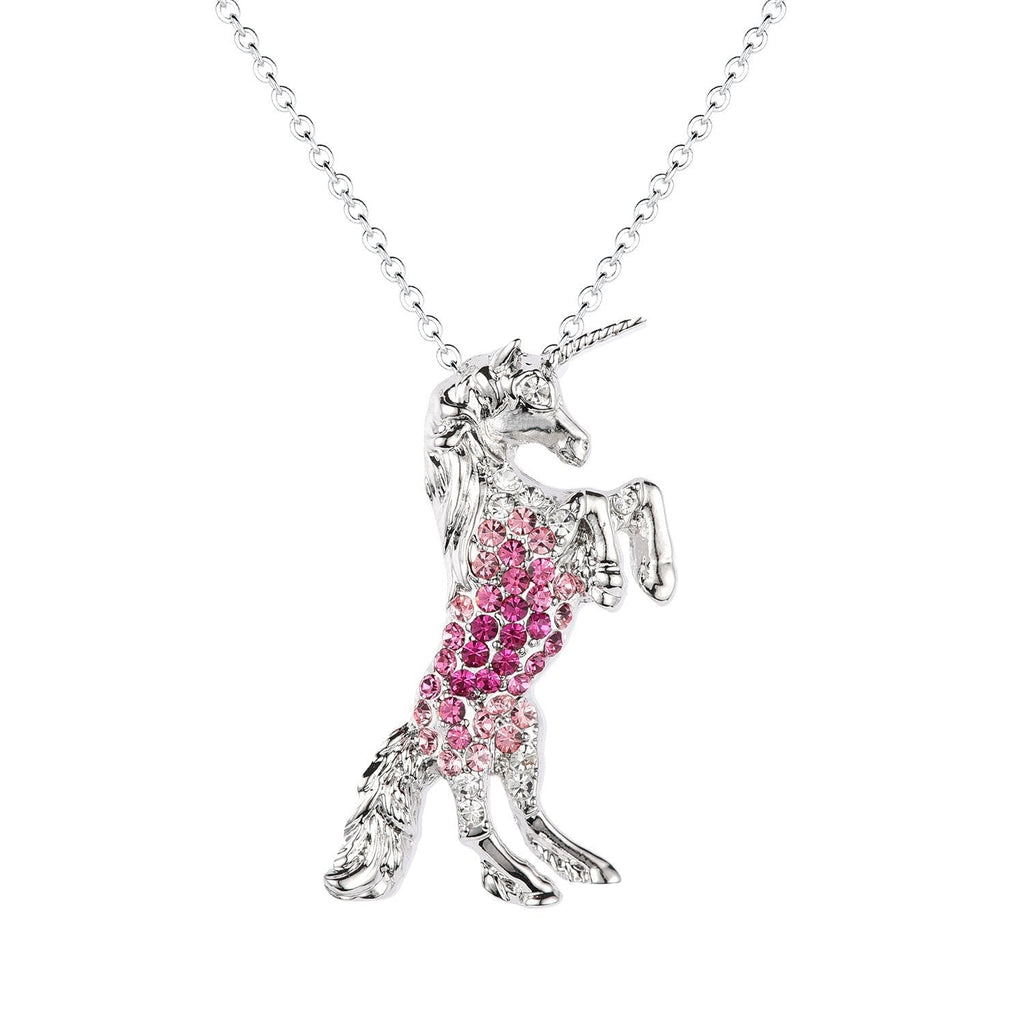 [Australia] - luomart Girls Unicorn Pendant Necklaces Jewelry Gift White Gold Plated Austrian Crystal Birthstone for Teens Women Pink 