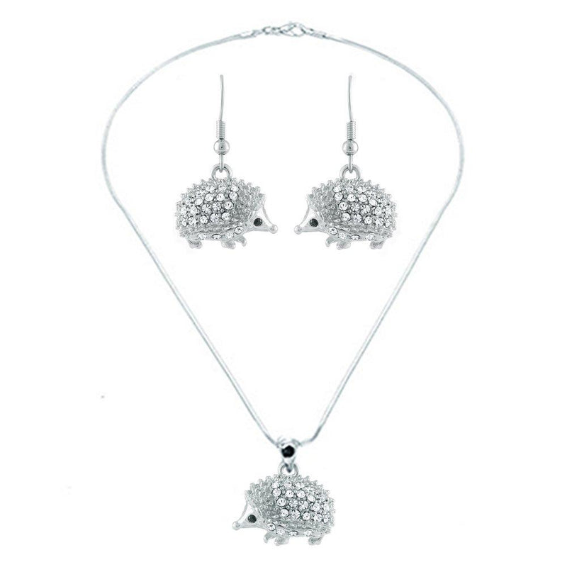 [Australia] - Lola Bella Gifts Crystal Hedgehog Necklace and Earrings Set with Gift Box 