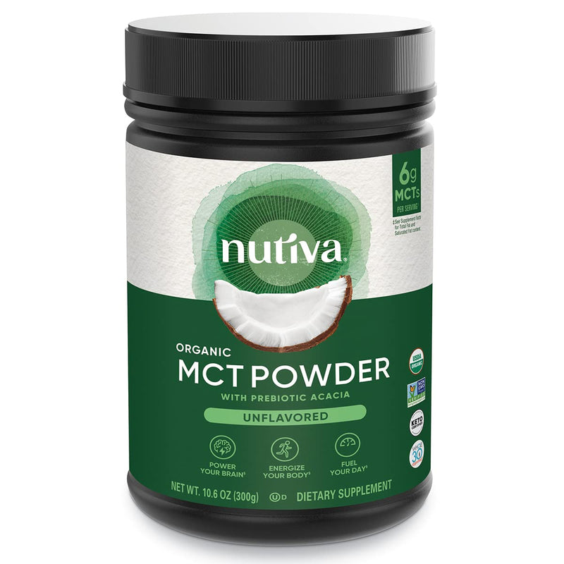 [Australia] - Nutiva Organic MCT Powder with Prebiotic Acacia Fiber, Classic, 10.6 Oz, USDA Organic, Non-GMO, Non-BPA, Vegan, Gluten-Free, Keto & Paleo, Instant Beverage or Boost to Coffee & Smoothies Unflavored 10.6 Ounce (Pack of 1) 