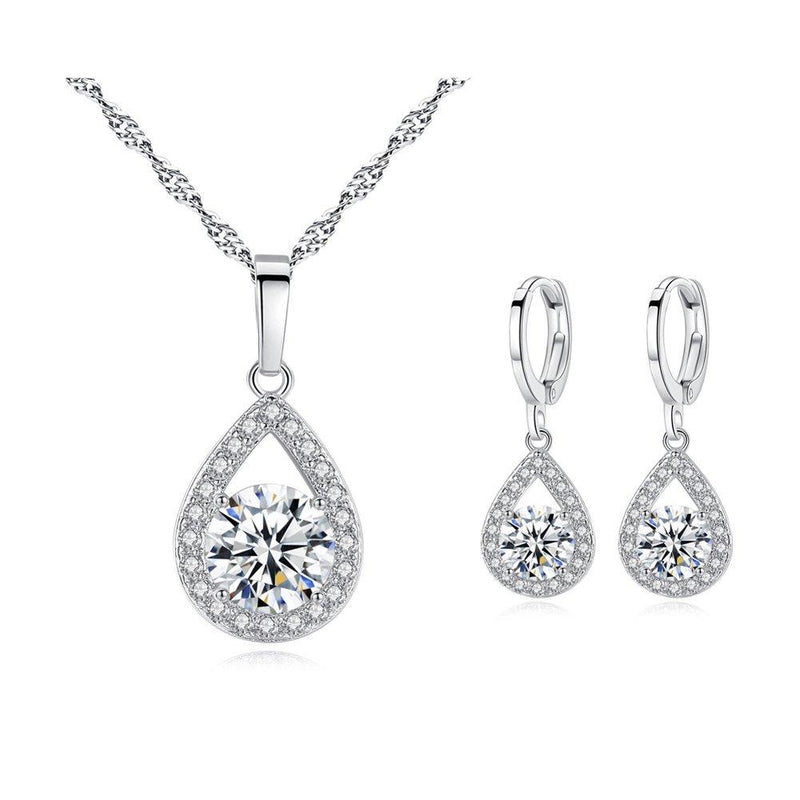 [Australia] - YSOUL Zirconia Dangle Earrings Necklace Jewelry Set Wedding Prom 