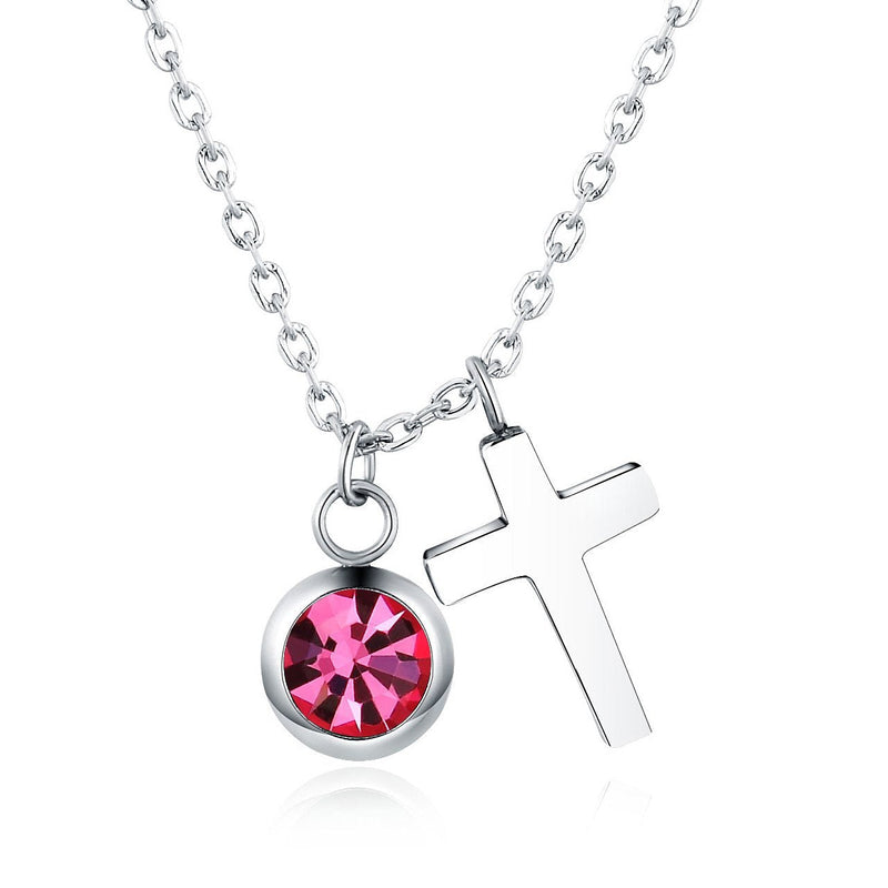 [Australia] - Vinjewelry Crystal Birthstones Cross CZ Pendant Necklace Gifts for Girls, Teens or Women October Birthstone - Tourmaline 
