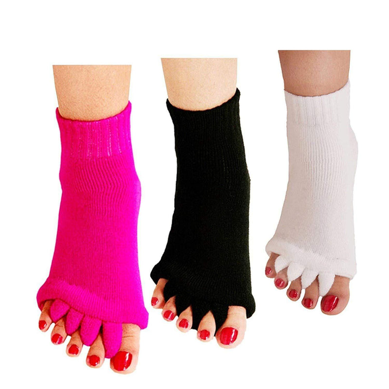 [Australia] - Minjie Men Women Comfort Foot Toes Alignment Socks Stretch Tendon Relieve Pain Feet 3 Pairs Rose+black+white 