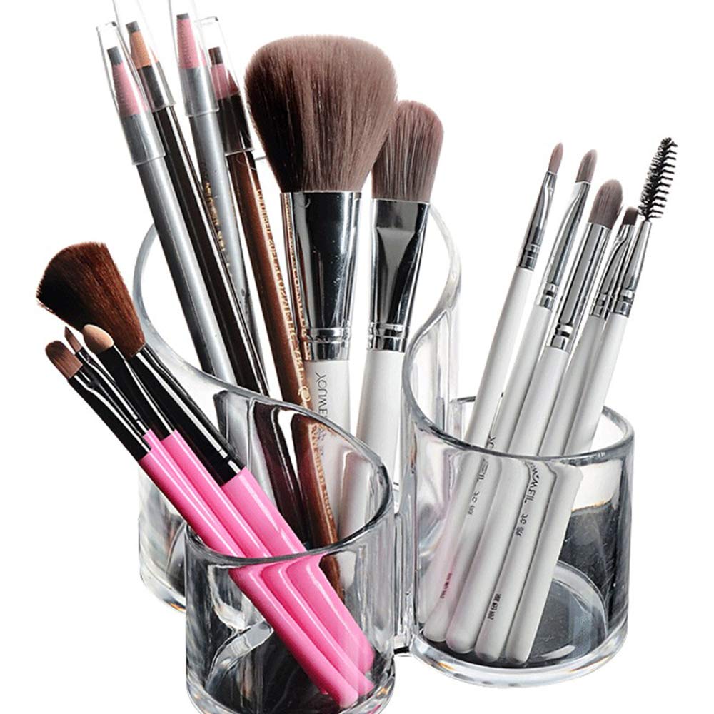 [Australia] - Bekith Large Wavy 3 Compartment Makeup Organizer Acrylic Multi-Purpose Makeup Brush and Cosmetic Holder 