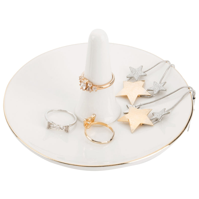 [Australia] - MyGift Modern White Ceramic Jewelry Dish Ring Holder with Gold Trim 
