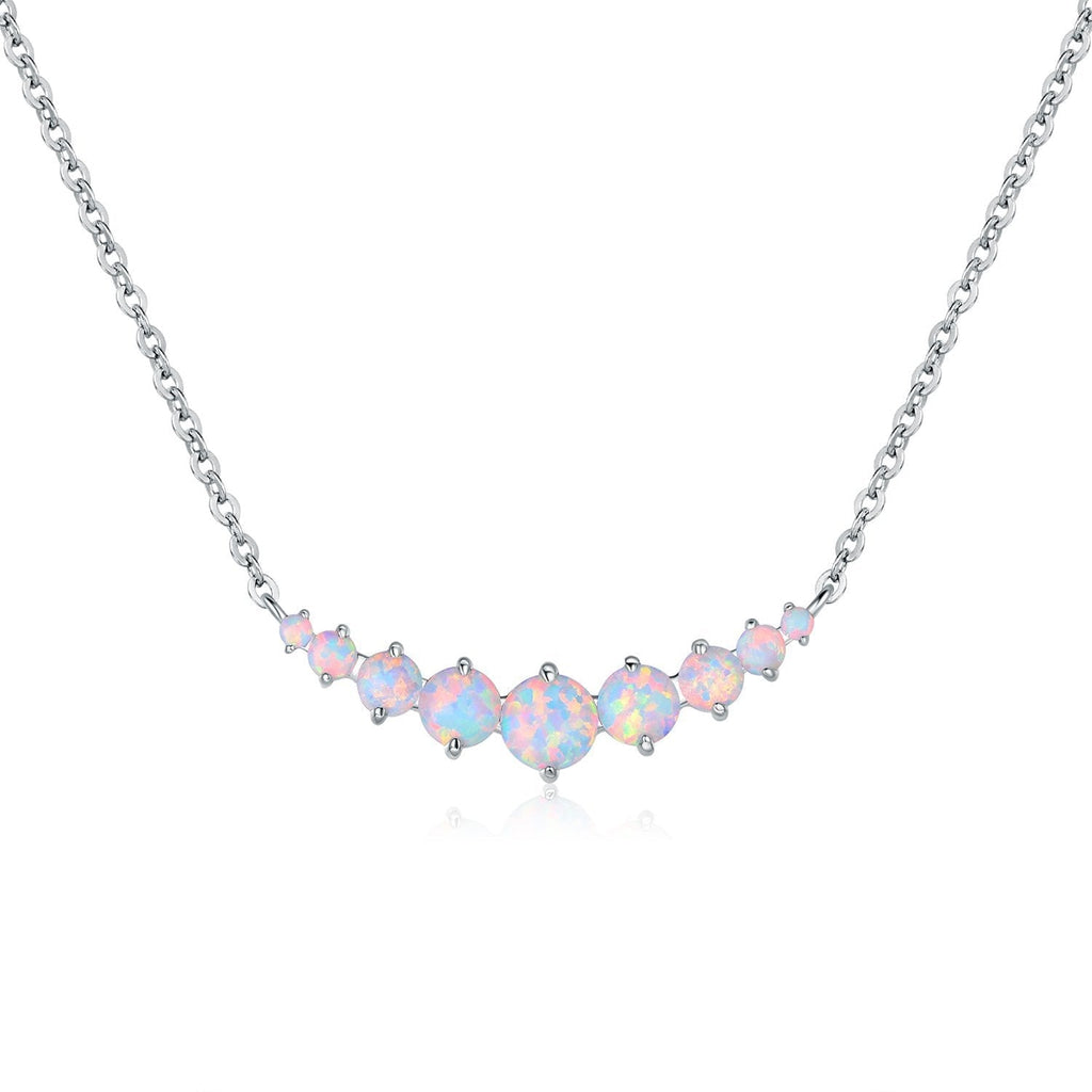 [Australia] - Barzel 18K White Gold Plated or Rose Gold Plated Created White Opal Graduated Necklace Silver 