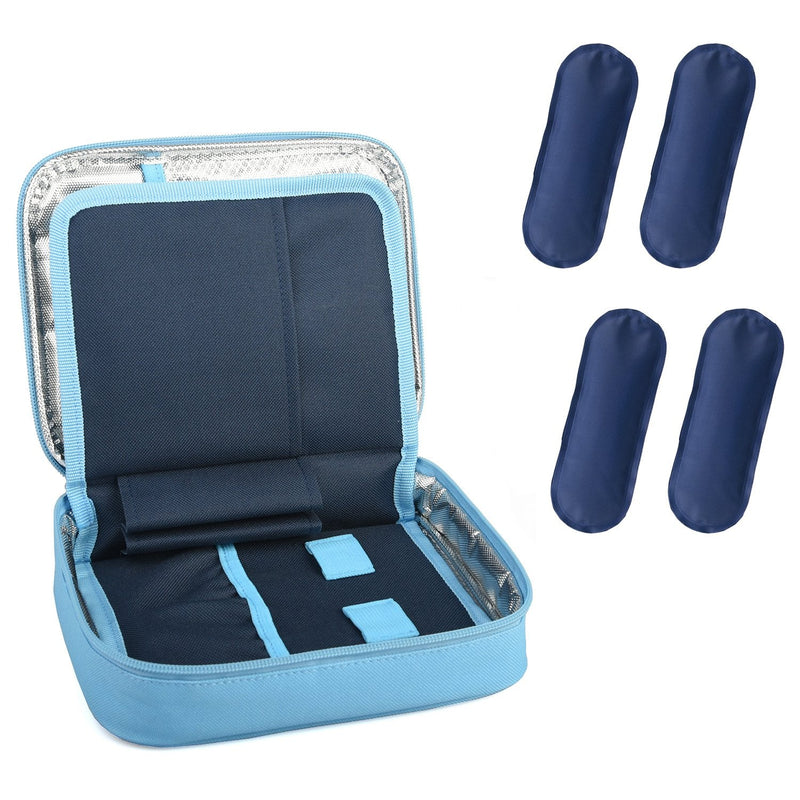 [Australia] - Goldwheat Insulin Cooler Travel case Diabetic Medication Cooler Organizer Medical Insulation Cooling Bag with 4 Ice Packs Blue 