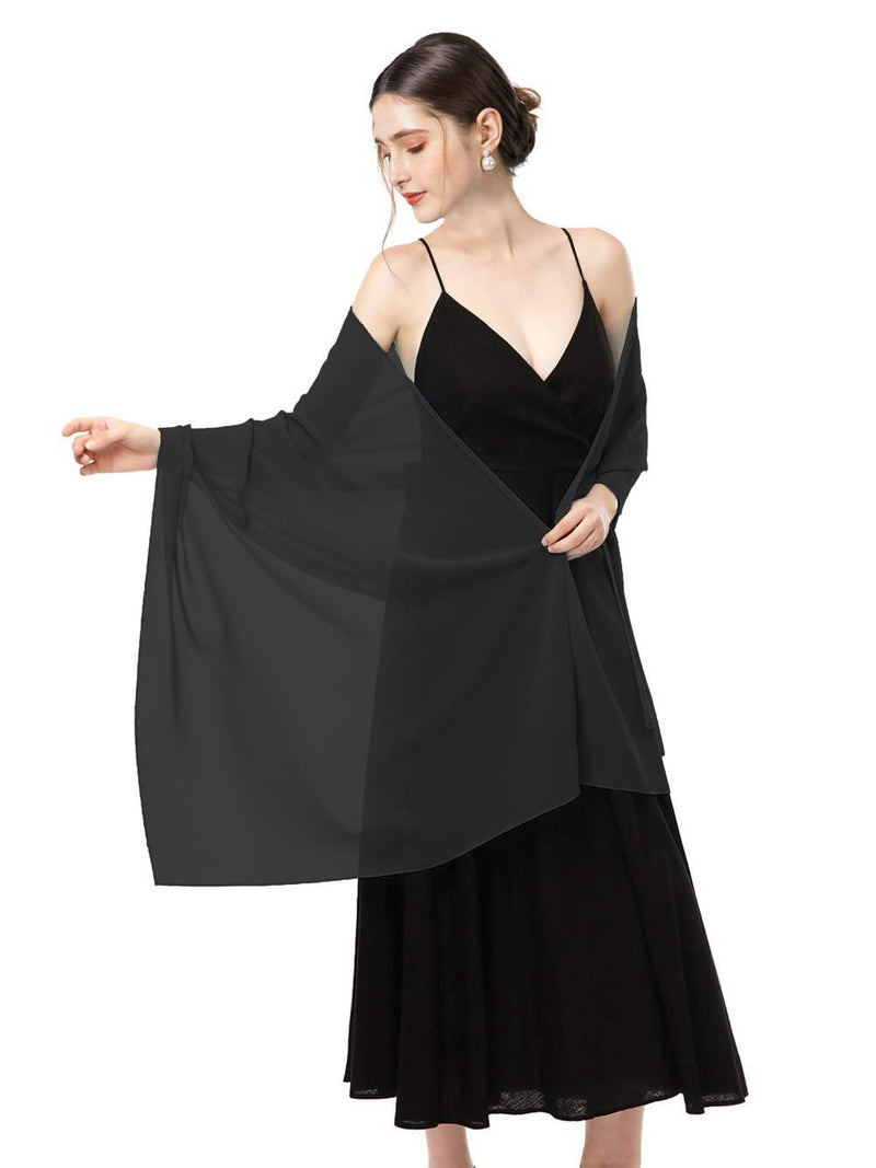 [Australia] - Chiffon Shawls Scarves Wraps for Bridal Wedding Party Evening Dress and Special Occasion Dresses Black Length(79") * Width(19") 