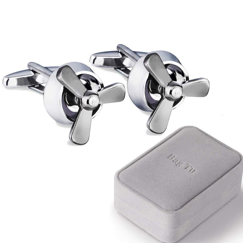 [Australia] - BagTu Propeller Cufflinks Set, Airplane Propeller Set, 2pcs Plane Aircraft Fan Blade Cufflinks with Gift Box and 1pc Greeting Card 