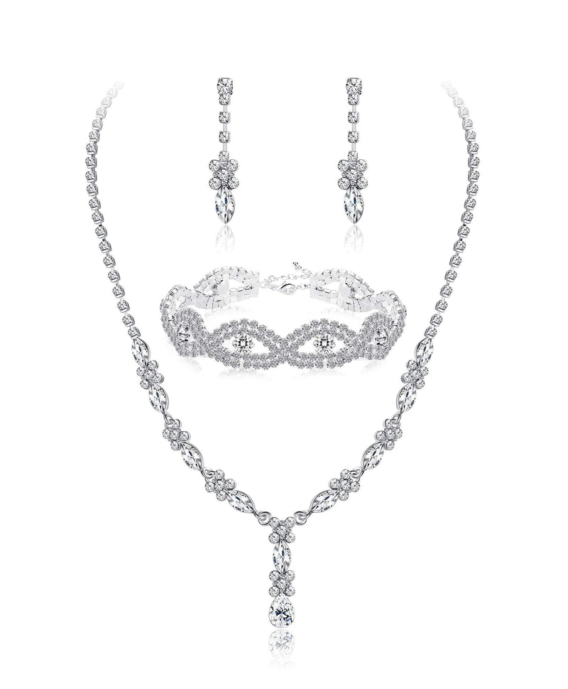 [Australia] - JOERICA Rhinestone Bridesmaid Set for Women Bridal Jewelry Sets Necklace Bracelet Earrings Set Gifts Fit with Wedding Dress A:Necklace Earrings and Bracelet Set 