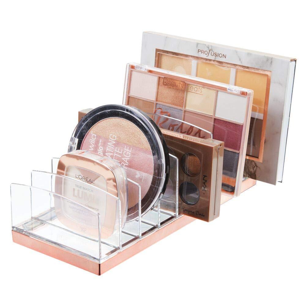 [Australia] - mDesign Plastic Makeup Organizer for Bathroom Countertops, Vanities, Cabinets: Cosmetics Storage Solution for - Eyeshadow Palettes, Contour Kits, Blush, Face Powder - 9 Sections - Clear/Rose Gold 