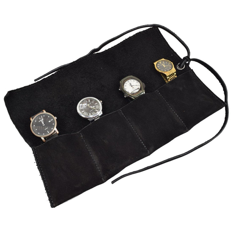 [Australia] - Hide & Drink, Rustic Leather Travel Watch Roll Organizer Holds Up to 4 Watches, Easy Carry On Watchlover Storage, Travel & Commuter Essentials, Handmade Includes 101 Year Warranty :: Gato Negro 
