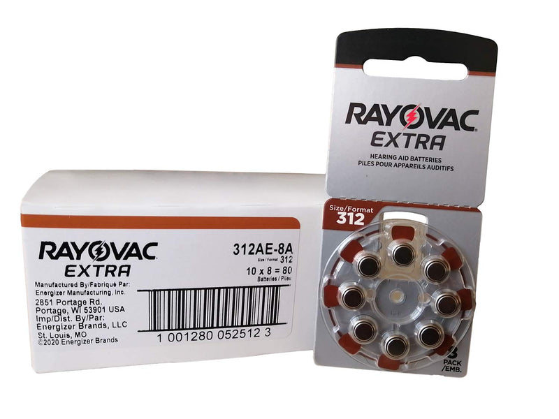 [Australia] - Rayovac Size 312 Extra Advanced Mercury Free Hearing Aid Batteries (80 Batteries) 
