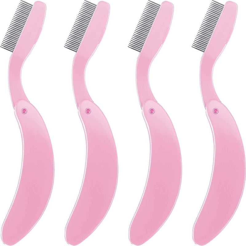 [Australia] - TecUnite 4 Packs Folding Eyelash Comb, Stainless Steel Teeth Eyebrow Comb Lash and Brow Makeup Brush (Pink) 4 Pink 