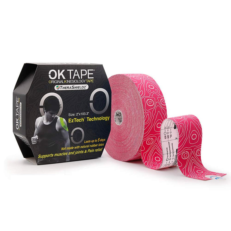 [Australia] - (2in X 103 Feet) OK TAPE PRO Bulk Kinesiology Tape, Original Elastic Latex Free Kinesiology Therapeutic Tape, Free Cut Printed Pink 