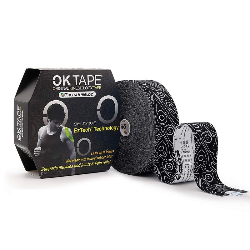 [Australia] - (2in X 103 Feet) OK TAPE PRO Bulk Kinesiology Tape, Original Elastic Latex Free Kinesiology Therapeutic Tape, Free Cut Printed Black 