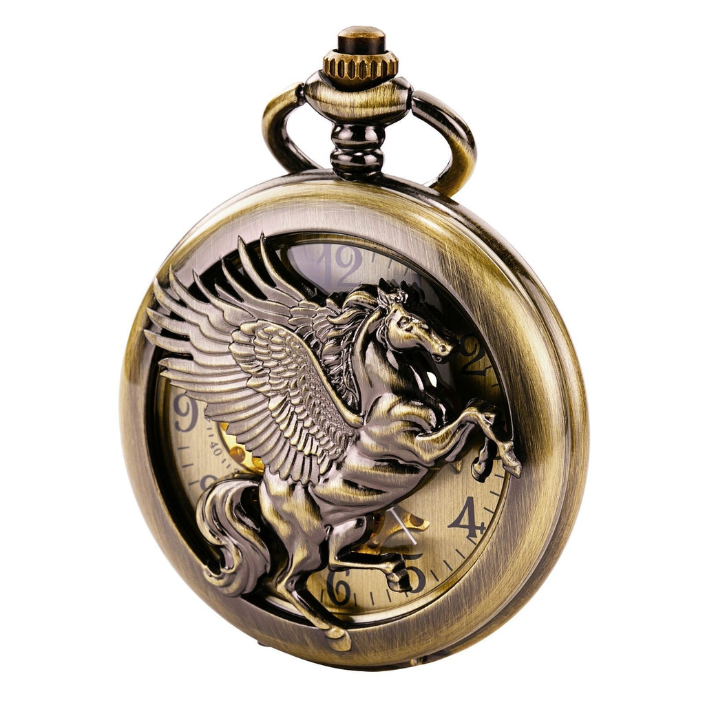 [Australia] - TREEWETO Vintage Mechanical Skeleton Hollow Pegasus Carved Pocket Watch for Men Women, Bronze 