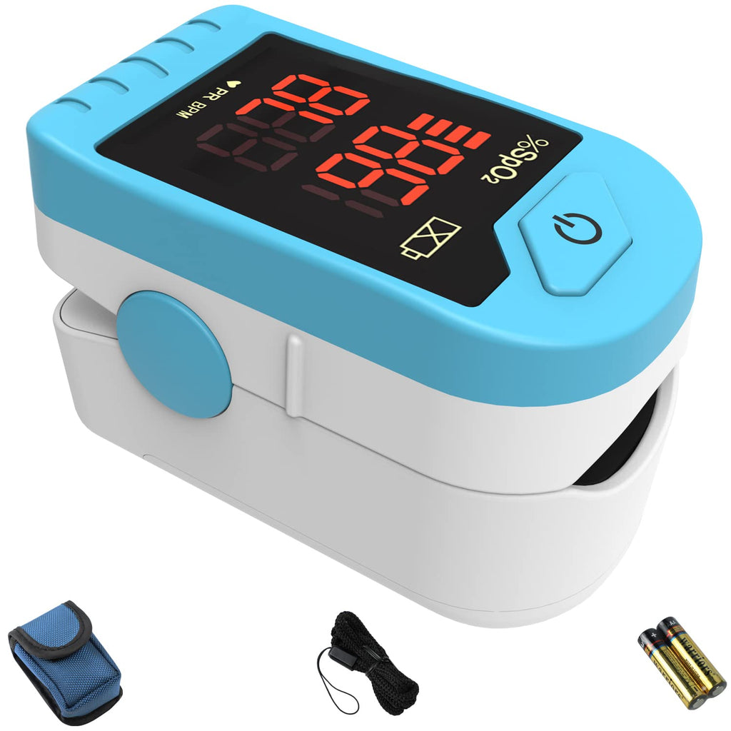 [Australia] - CHOICEMMED Light Blue Finger Pulse Oximeter - Blood Oxygen Saturation Monitor - SPO2 Pulse Oximeter - Portable Oxygen Sensor with Included Batteries - O2 Saturation Monitor with Carry Pouch 