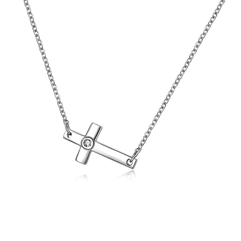 [Australia] - POPLYKE S925 Sterling Silver Sideways Cross Choker Necklace for Women 16"+2" Sideways Cross Necklace( Cubic Zirconia ) 