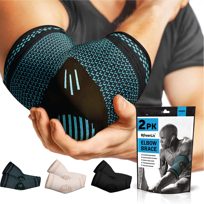 [Australia] - PowerLix Elbow Brace Compression Support (Pair) - Elbow Sleeve for Tendonitis, Tennis Elbow Brace and Golfers Elbow Treatment, Arthritis, Workouts, Weightlifting – Reduce Elbow Pain Blue X-Large 