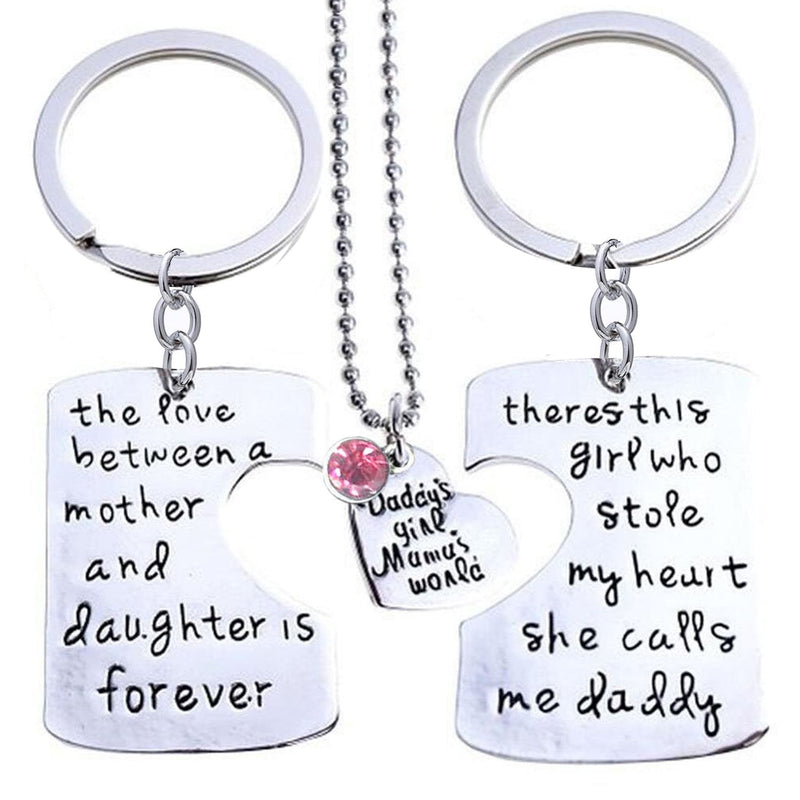 [Australia] - TISDA 3 Piece Keychain Pendant Necklace Set,Daddy's Girl Mommy's World,The Love Between a Mother and Daughter is Forever,Theres This Girl Who Stole My Heart She Calls Me Daddy 