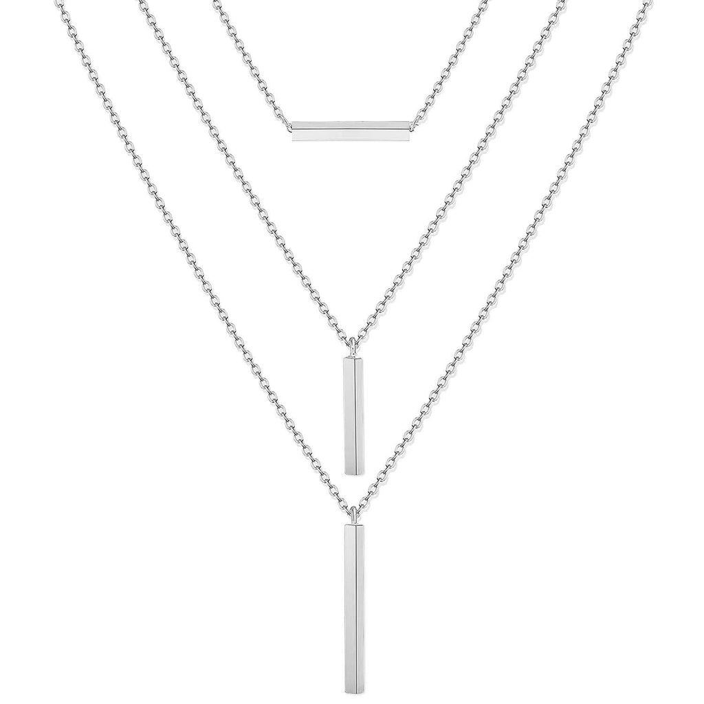 [Australia] - CEALXHENY Layered Chain Necklaces for Women Girls Boho Vertical Bar Pendant Necklace Set Minimalist Y Necklaces for Beach Parties Summer Jewelry Set C Silver 