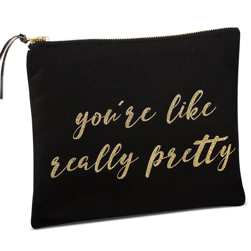 [Australia] - SHERWAY Vintage Wedding Makeup Bag, Black Gold Cosmetic Bag, Canvas Makeup Bag Cosmetic Pouch, Bride Bridesmaid Makeup Bag Gift for Wedding Bridal Shower Party, Makeup Party Graduation Party Gift 