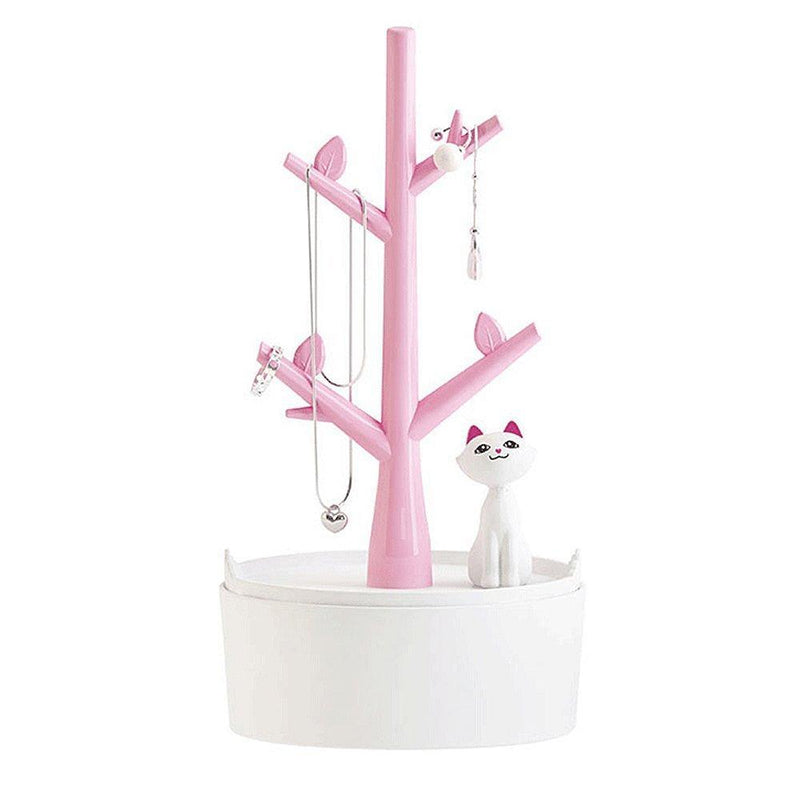 [Australia] - Fantasee Jewelry Holder Organizer Cat & Tree Jewelry Necklace Earring Bracelet Hair Tie Holder Organizer Premium ABS Material Eco-Friendly for Little Young Girl (Pink) Pink 
