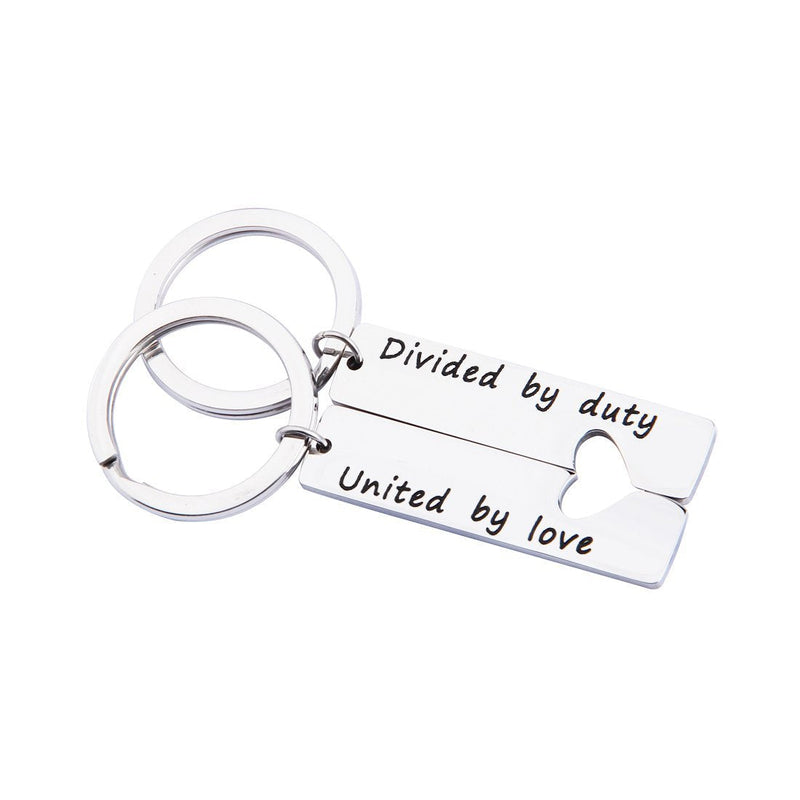 [Australia] - MAOFAED Military Matching Set Divided by Duty United by Love Heart Keychains Military Wife Girlfriend Deployment Going Away Gift United Keychain 