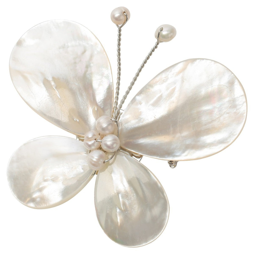 [Australia] - Szxc Women's Pearl White Shell Butterfly Brooch Pin Jewelry pink 