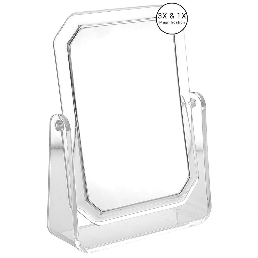 [Australia] - Noble 2 Sided Self Standing Mirror with Second Side 3X Magnifier, Makeup Vanity Mirror, 1X & 3X Magnification with 360 Degree Rotation (Rectangle, Medium) Medium - Rectangle 