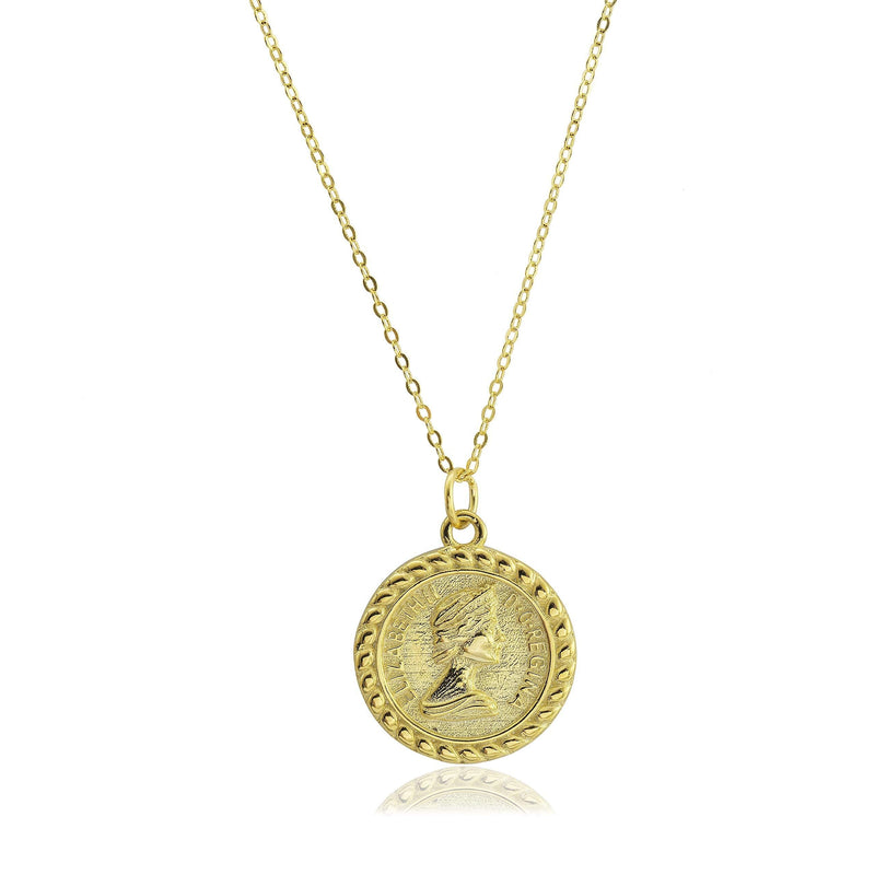 [Australia] - CISHOP Treasure Vintage 18K Special Coin Necklace Sterling Silver Disc Round Circle Pendant Necklace B-Gold Elizabeth Cable Chain 