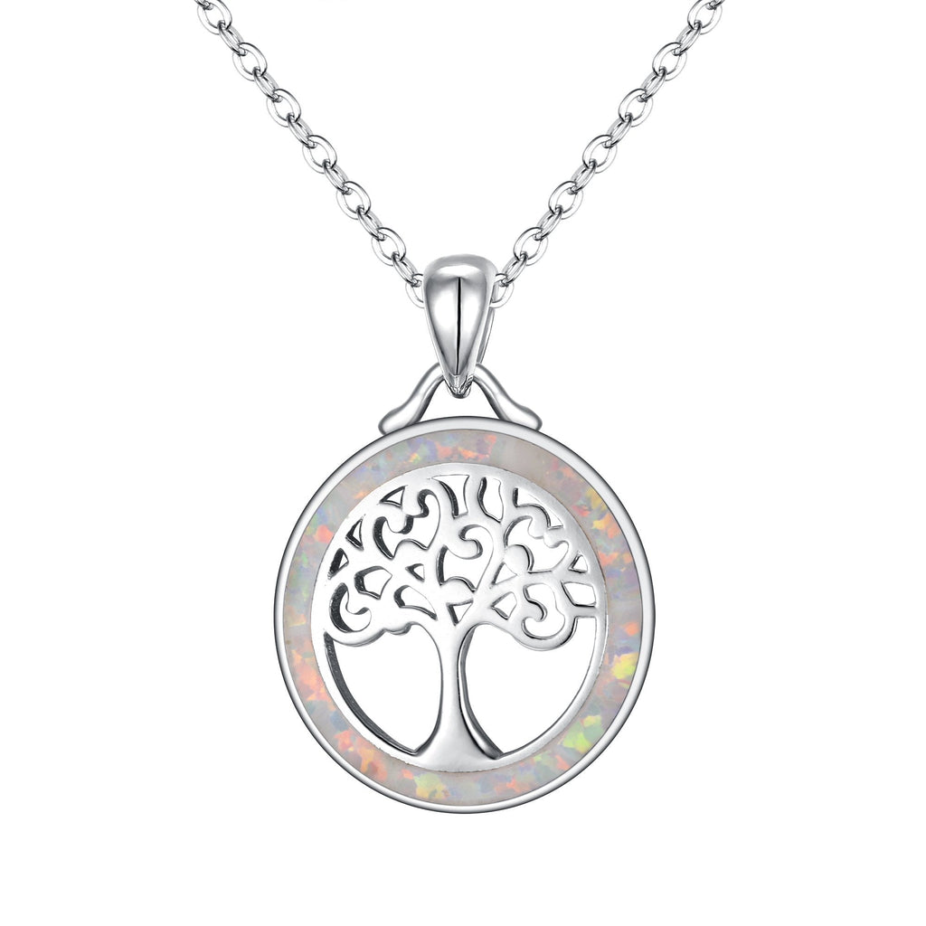 [Australia] - EVER FAITH 925 Sterling Silver White Opal Lucky Gemstone Tree of Life Pendant Necklace for Girls, Mom 