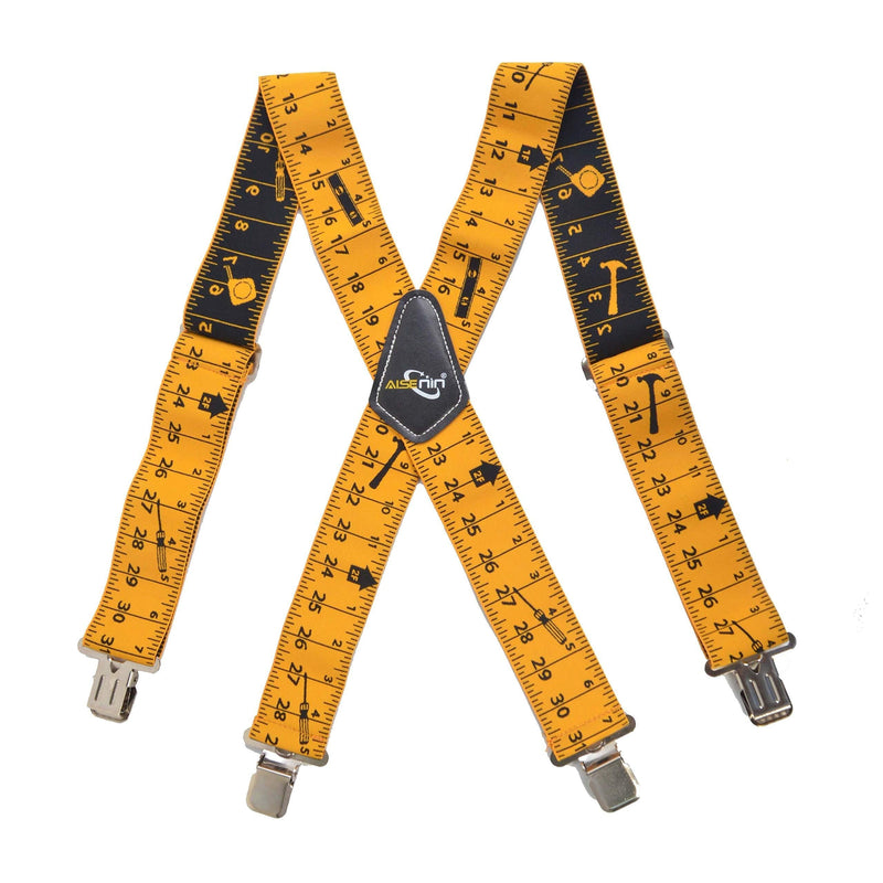 [Australia] - Mens Suspenders Adjustable Elastic,Heavy Duty 2 Inch Wide X Back Suspenders with 4 Strong Clips Yellow 
