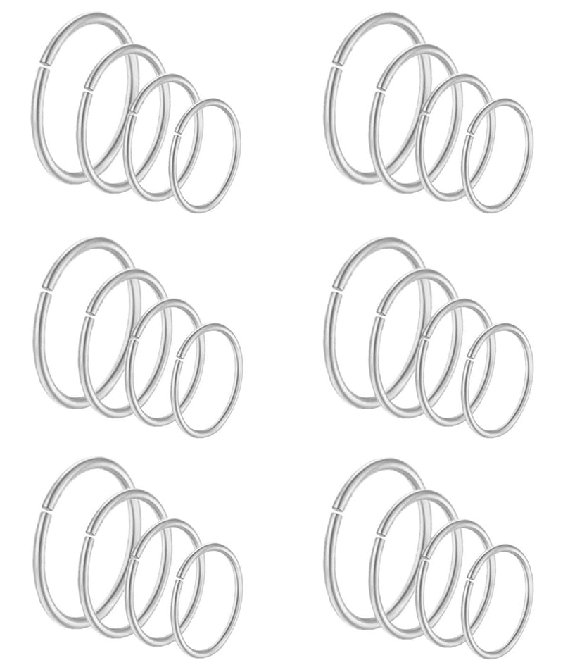 [Australia] - Masedy 24Pcs 20G 316L Stainless Steel Nose Rings Hoop Tragus Cartilage Helix Piercing Lip Septum Ring 6-12MM Bendable A: 24Pcs Silver 