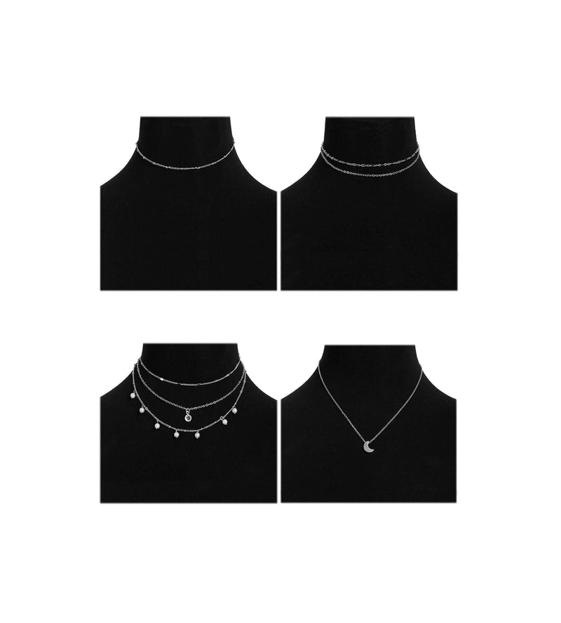 [Australia] - Masedy 4Pcs 18K Gold-plated Layered Choker Necklace for Women Teen Girls Chain Necklace Set Adjustable B: 4 PCS Silver 