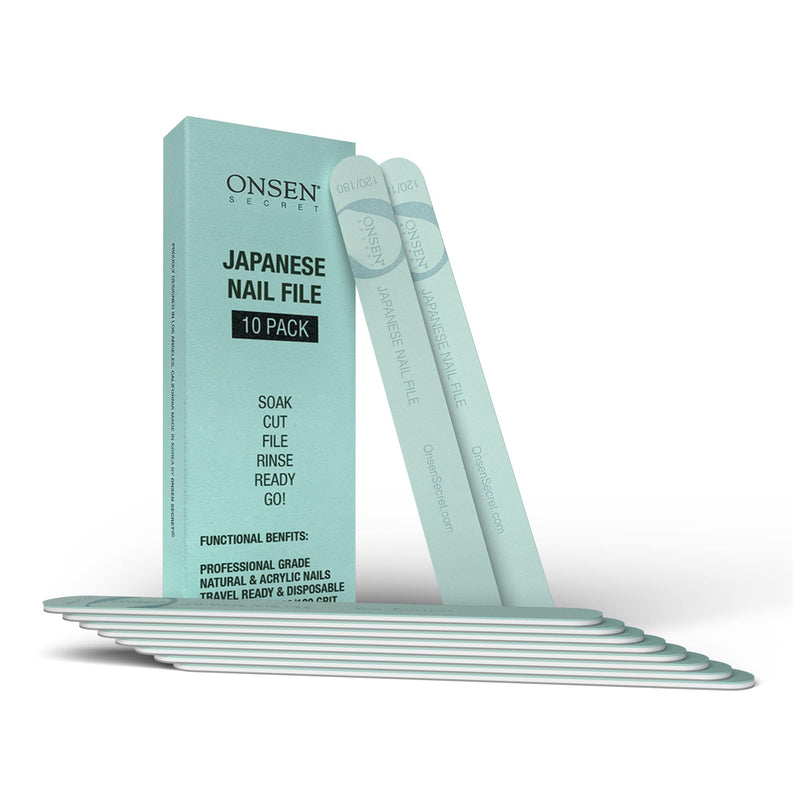 [Australia] - Onsen Japanese Nail File - Professional 10-Pack Nail Files, Double Sided Natural and Acrylic Nail Filers - 120/180 Grit - Disposable, Salon Smooth, Travel Best Nail File for Shiny Nails (10 Count) 10 Count (Pack of 1) 