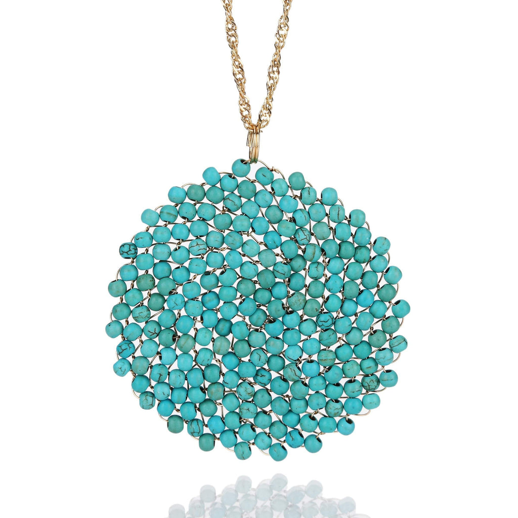 [Australia] - Niumike Hand-Made Crystal Pendant Circle Disc Necklace for Women,Charming Long Necklaces Created-Turquoise 