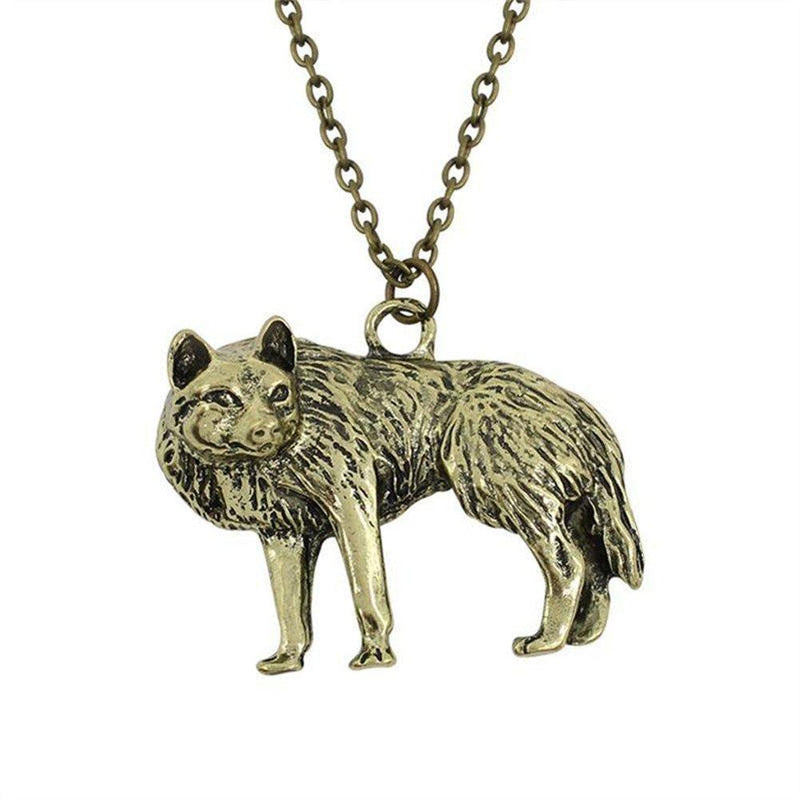 [Australia] - BAEBAE Antique Gold Plated 3D Wolf Charm Pendant Necklace,20'' 