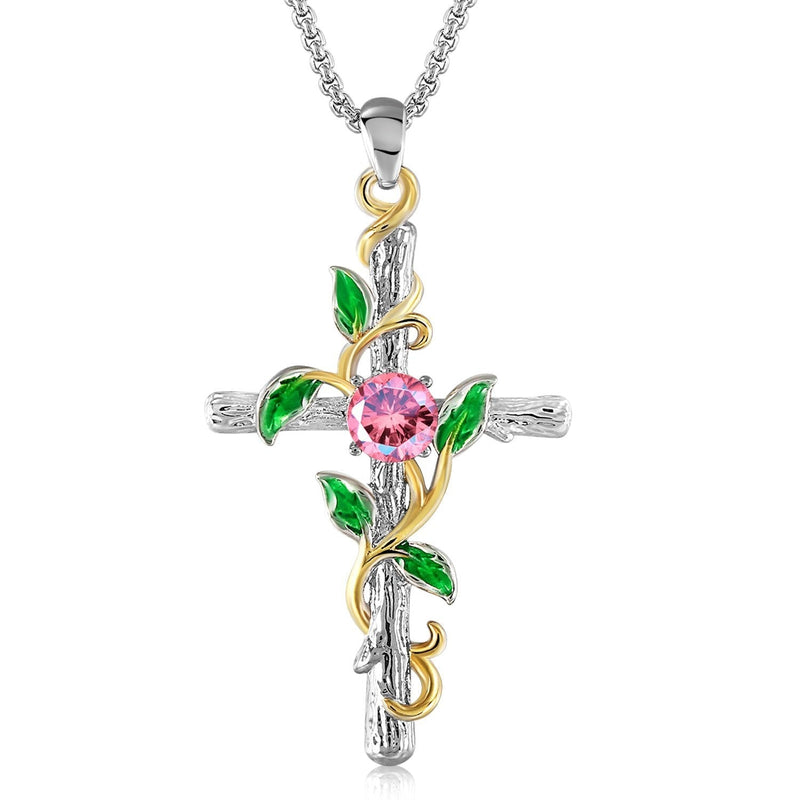 [Australia] - GEORGE · SMITH 14K White Gold Plated Cross Necklace for Women-Dainty Rose Flower Crucifix Pendant Necklace Birthday Jewelry Gifts, 18-20 Inches Link Chain White Gold Cross Necklace 